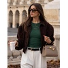 image:imageZESICA Womens Long Sleeve Floral Lace Knit Ruched Tops 2026 Fall ShirtGreen