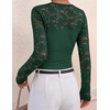 image:imageZESICA Womens Long Sleeve Floral Lace Knit Ruched Tops 2026 Fall ShirtGreen