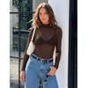 image:imageZESICA Womens Mesh Sheer Turtleneck Long Sleeve Going Out TopsCoffee