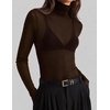 image:imageZESICA Womens Mesh Sheer Turtleneck Long Sleeve Going Out TopsCoffee