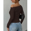 image:imageZESICA Womens Off Shoulder Fall Long Sleeve Y2k Cute Going Out TopsCoffee Brown