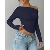 image:imageZESICA Womens Off Shoulder Fall Long Sleeve Y2k Cute Going Out TopsNavy