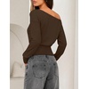 image:imageZESICA Womens Off Shoulder Long Sleeve Cinched Waist Going Out TopsCoffee