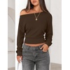 image:imageZESICA Womens Off Shoulder Long Sleeve Cinched Waist Going Out TopsCoffee