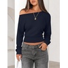 image:imageZESICA Womens Off Shoulder Long Sleeve Cinched Waist Going Out TopsNavy