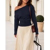 image:imageZESICA Womens Off Shoulder Long Sleeve Cinched Waist Going Out TopsNavy