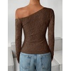 image:imageZESICA Womens Off Shoulder Long Sleeve Lace Going Out TopsCoffee