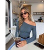 image:imageZESICA Womens Off Shoulder Long Sleeve Lace Going Out TopsDustyblue