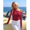 image:imageZESICA Womens Off Shoulder Long Sleeve Lace Going Out TopsRed