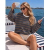 image:imageZESICA Womens Striped Oversized Fall Long Sleeve TShirts Y2K Going Out TopDark Brown