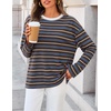 image:imageZESICA Womens Striped Oversized Fall Long Sleeve TShirts Y2K Going Out TopDark Brown