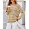 image:imageZESICA Womens Striped Oversized Fall Long Sleeve TShirts Y2K Going Out TopKhaki