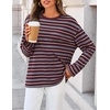 image:imageZESICA Womens Striped Oversized Fall Long Sleeve TShirts Y2K Going Out TopWine