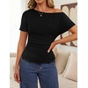image:imageZESICA Womens Summer One Shoulder Short Sleeve Ruched Going Out TopsBlack