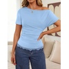 image:imageZESICA Womens Summer One Shoulder Short Sleeve Ruched Going Out TopsBlue