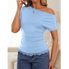 image:imageZESICA Womens Summer One Shoulder Short Sleeve Ruched Going Out TopsBlue