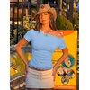 image:imageZESICA Womens Summer One Shoulder Short Sleeve Ruched Going Out TopsBlue