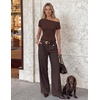 image:imageZESICA Womens Summer One Shoulder Short Sleeve Ruched Going Out TopsBrown