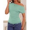 image:imageZESICA Womens Summer One Shoulder Short Sleeve Ruched Going Out TopsLightgreen