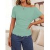 image:imageZESICA Womens Summer One Shoulder Short Sleeve Ruched Going Out TopsLightgreen
