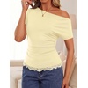 image:imageZESICA Womens Summer One Shoulder Short Sleeve Ruched Going Out TopsLightyellow