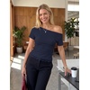 image:imageZESICA Womens Summer One Shoulder Short Sleeve Ruched Going Out TopsNavy