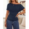 image:imageZESICA Womens Summer One Shoulder Short Sleeve Ruched Going Out TopsNavy