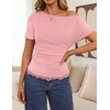 image:imageZESICA Womens Summer One Shoulder Short Sleeve Ruched Going Out TopsPink