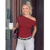 image:imageZESICA Womens Summer One Shoulder Short Sleeve Ruched Going Out TopsRed