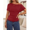 image:imageZESICA Womens Summer One Shoulder Short Sleeve Ruched Going Out TopsRed