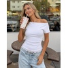 image:imageZESICA Womens Summer One Shoulder Short Sleeve Ruched Going Out TopsWhite