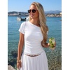 image:imageZESICA Womens Summer One Shoulder Short Sleeve Ruched Going Out TopsWhite