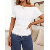 image:imageZESICA Womens Summer One Shoulder Short Sleeve Ruched Going Out TopsWhite