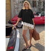 image:imageZESICA Womens Summer Oversized TShirts Asymmetrical Lace Going Out TopsBlackwhite Lace