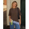 image:imageZESICA Womens Summer Oversized TShirts Asymmetrical Lace Going Out TopsCoffee Brown