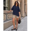 image:imageZESICA Womens Summer Oversized TShirts Asymmetrical Lace Going Out TopsNavy