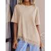 image:imageZESICA Womens Summer Oversized TShirts Asymmetrical Lace Going Out TopsSand