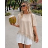 image:imageZESICA Womens Summer Oversized TShirts Asymmetrical Lace Going Out TopsSand