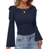 image:imageZESICA Womens Cute Tie Shoulder Going Out Y2K Tops Long Sleeve ShirtsNavy