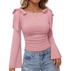 image:imageZESICA Womens Cute Tie Shoulder Going Out Y2K Tops Long Sleeve ShirtsPink