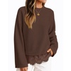 image:imageZESICA Womens Fall Winter Sweaters 2026 Lace Trim Pullover TopsCoffee