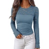 image:imageZESICA Womens Long Sleeve Floral Lace Knit Ruched Tops 2026 Fall ShirtBlue