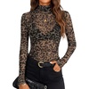 image:imageZESICA Womens Mesh Sheer Turtleneck Long Sleeve Going Out TopsLeopardbrown
