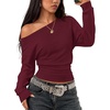 image:imageZESICA Womens Off Shoulder Long Sleeve Cinched Waist Going Out TopsBurgundy