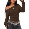 image:imageZESICA Womens Off Shoulder Long Sleeve Cinched Waist Going Out TopsCoffee