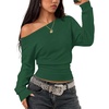 image:imageZESICA Womens Off Shoulder Long Sleeve Cinched Waist Going Out TopsDark Green