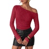 image:imageZESICA Womens Off Shoulder Long Sleeve Lace Going Out TopsRed