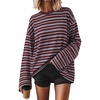 image:imageZESICA Womens Striped Oversized Fall Long Sleeve TShirts Y2K Going Out TopWine