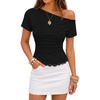 image:imageZESICA Womens Summer One Shoulder Short Sleeve Ruched Going Out TopsBlack