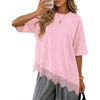 image:imageZESICA Womens Summer Oversized TShirts Asymmetrical Lace Going Out TopsPink